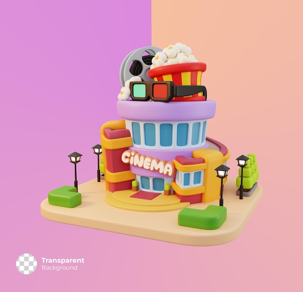 PSD cinema little shop icon isolated. minimal cute store building concept. 3d render illustration