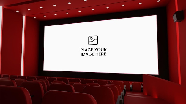 PSD proiezione di rendering 3d della fase dell'auditorium dello schermo del mockup del cinema