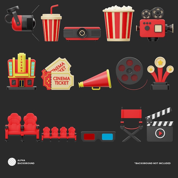 Cinema and movie 3d icon set