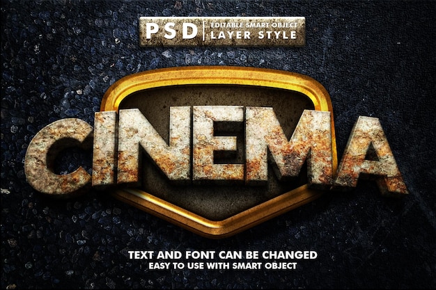 Cinema psd text effect with grunge stone texture