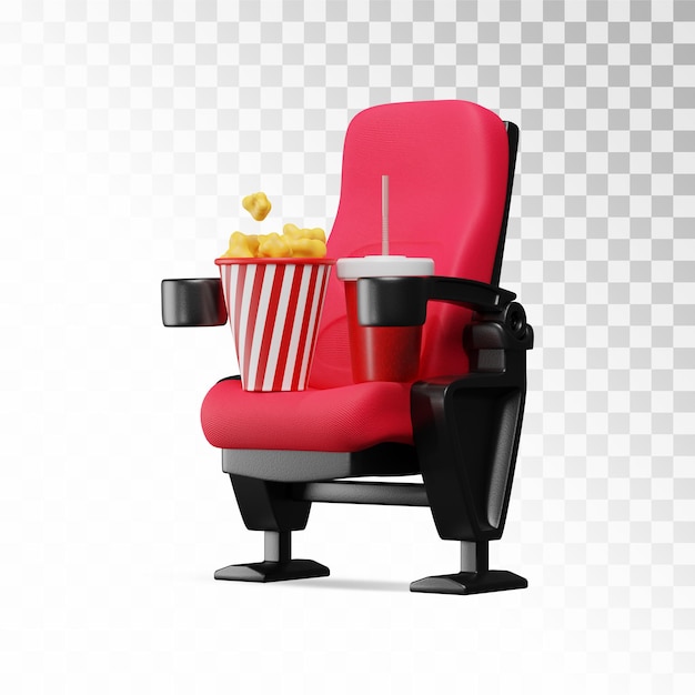 PSD sedile rosso cinema. illustrazione 3d