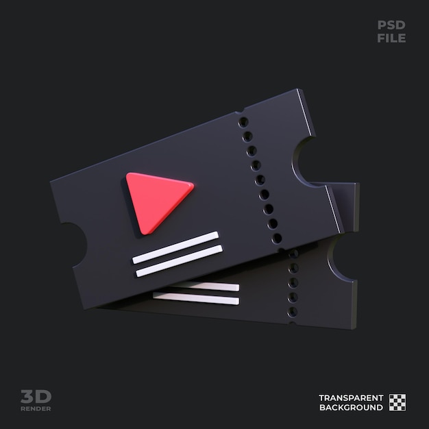 PSD illustrazione dell'icona 3d del biglietto cinematografico perfetta per il design dell'interfaccia utente del tema cinematografico