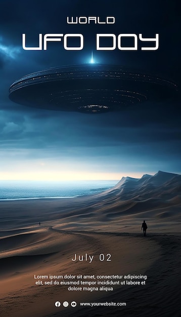 PSD cinematic movie shot world ufo day poster template