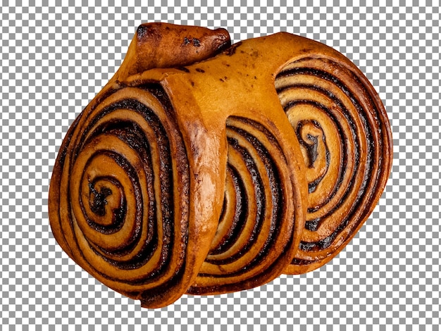 Cinnamon roll with a brown bun on transparent background