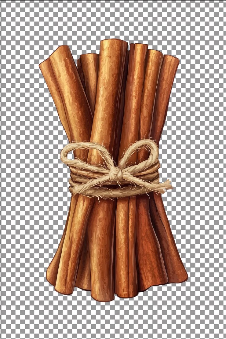 PSD cinnamon stick aromatic spice hyperrealistic isolated white plain transparent background highly de