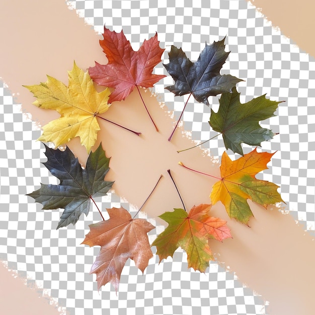 PSD un cerchio di foglie d'autunno con un simbolo a forma di stella