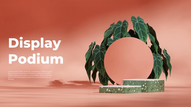 circle backdrop rendering 3d mockup scene terrazzo texture curved block podium in landscape