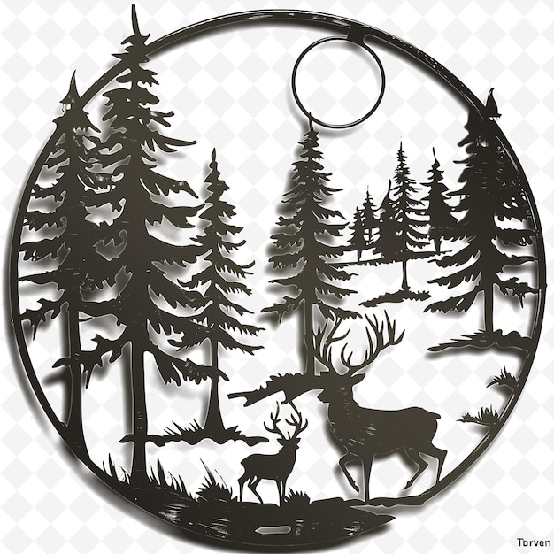 PSD a circle of deer and trees with a deer head on it