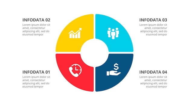 Diagramma circolare diviso in 4 segmenti concetto di quattro opzioni infografica