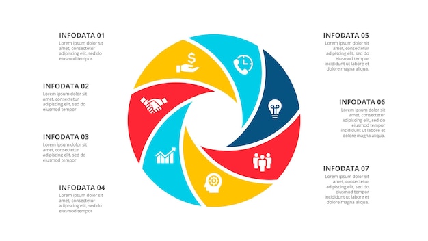 PSD circle diagram divided into 7 options abstract cycle infographic template