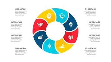 Circle diagram divided into 8 options abstract cycle infographic template