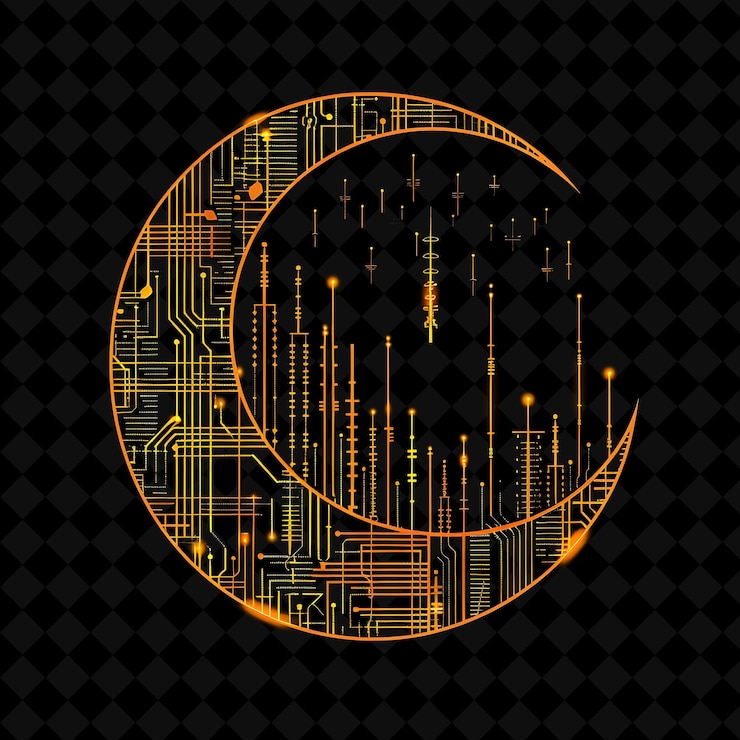 PSD a circle of electronic music with the moon on the black background