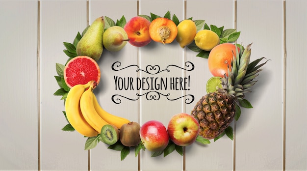 PSD circle of exotic fruits mockup