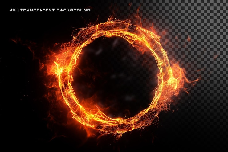 PSD circle fire particles embers sparks on transparent background