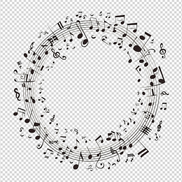 PSD a circle of music notes on a transparent background