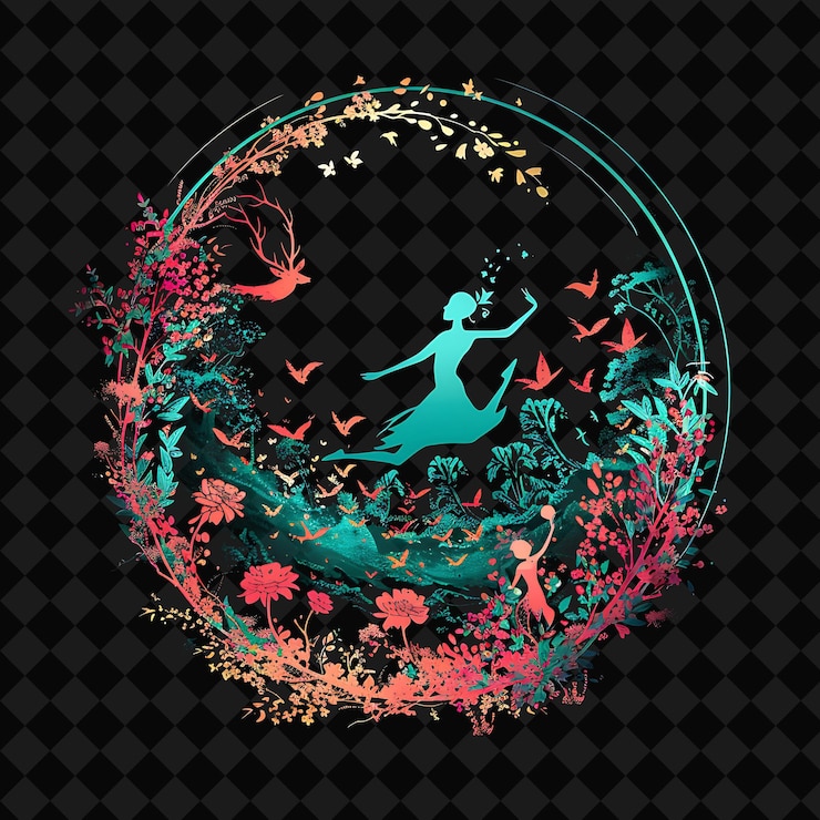 PSD a circle of music with a woman and butterflies in it