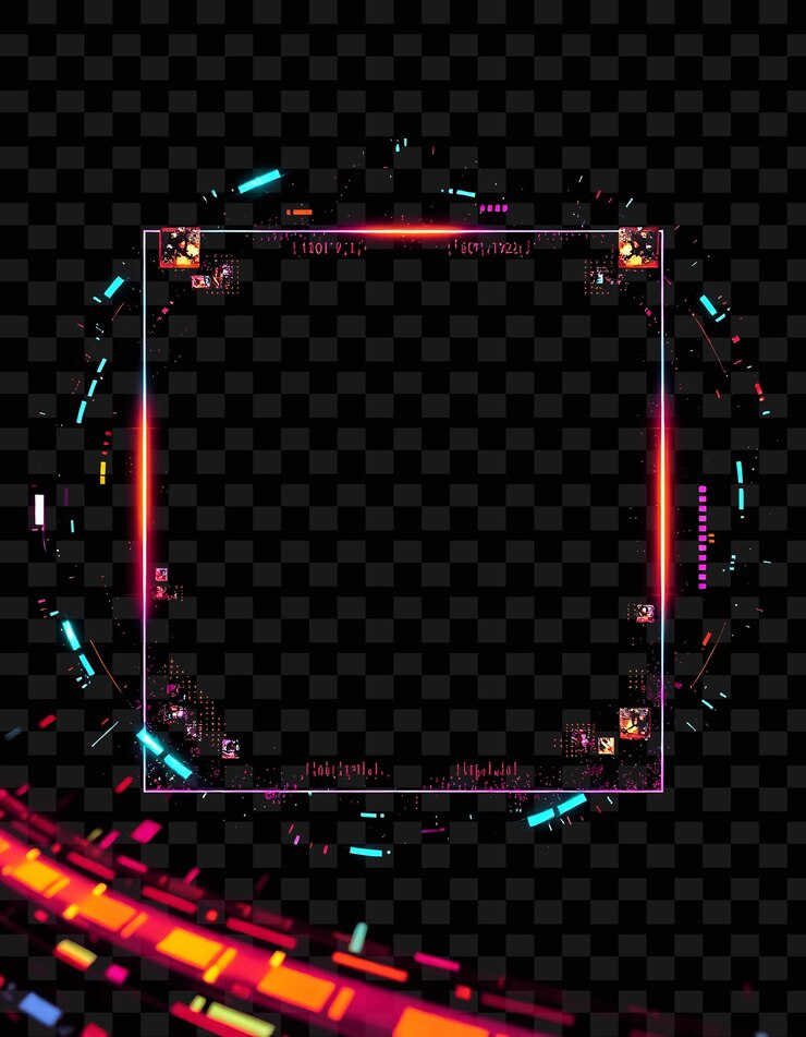 PSD a circle of neon lights with a circle of text on the bottom