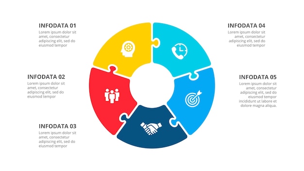 PSD circle puzzle infographic with 5 options business template for presentation