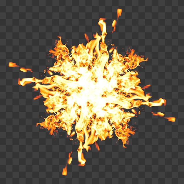 A circle shape of fire ball with sparks on a transparent background