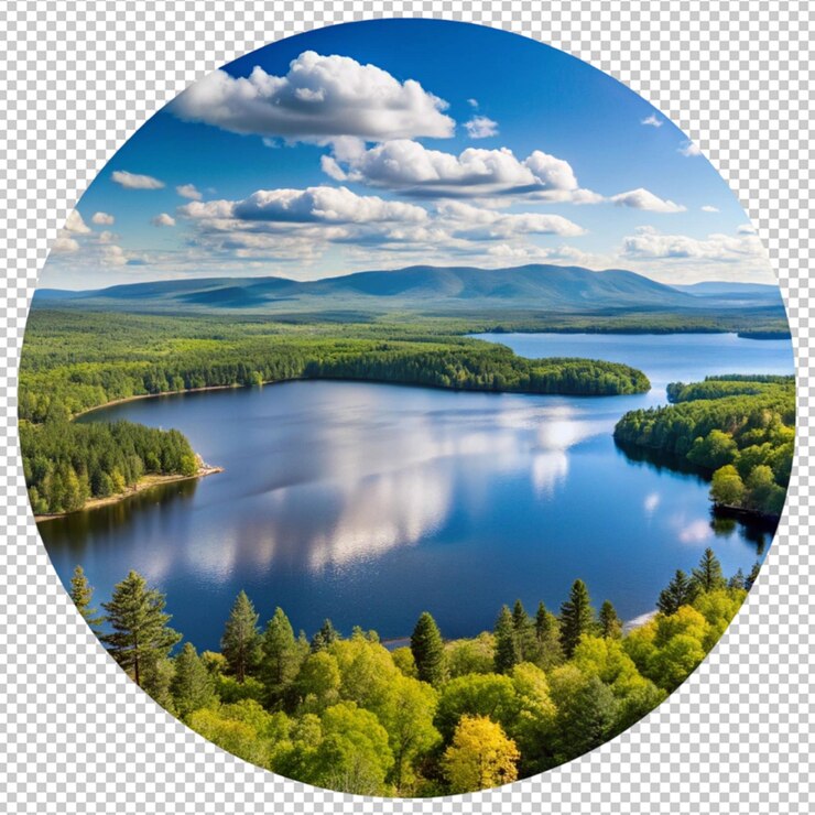 PSD круг деревьев и круглый круг с кругом воды в середине