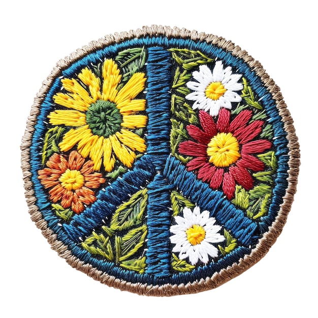 A circle with flowers and a cross on it