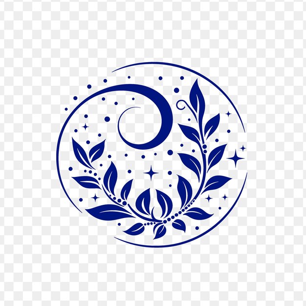 A circle with the moon and stars on a white background