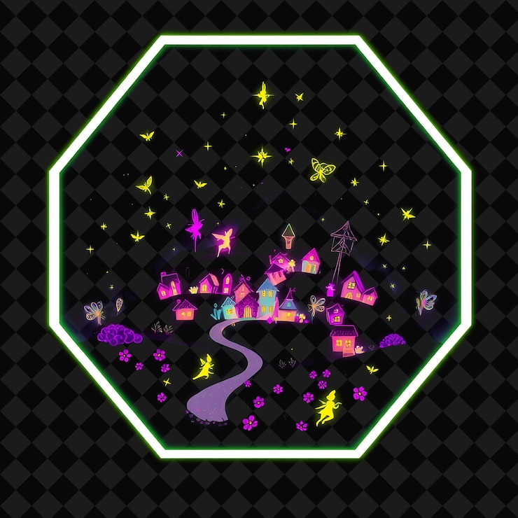 PSD a circle with a picture of a castle and butterflies on it