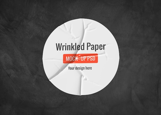 Circle wrinkled paper mockup on a dark surface