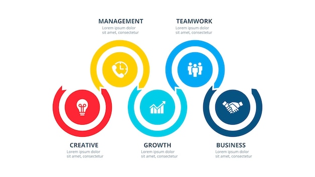 PSD circles infographic with 5 options or steps for business presentation.