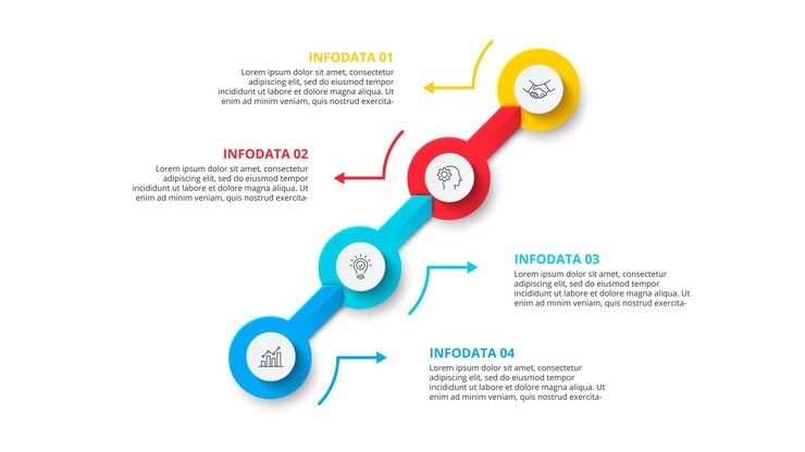 PSD circles with arrows for infographic template visualization of growth with 4 options