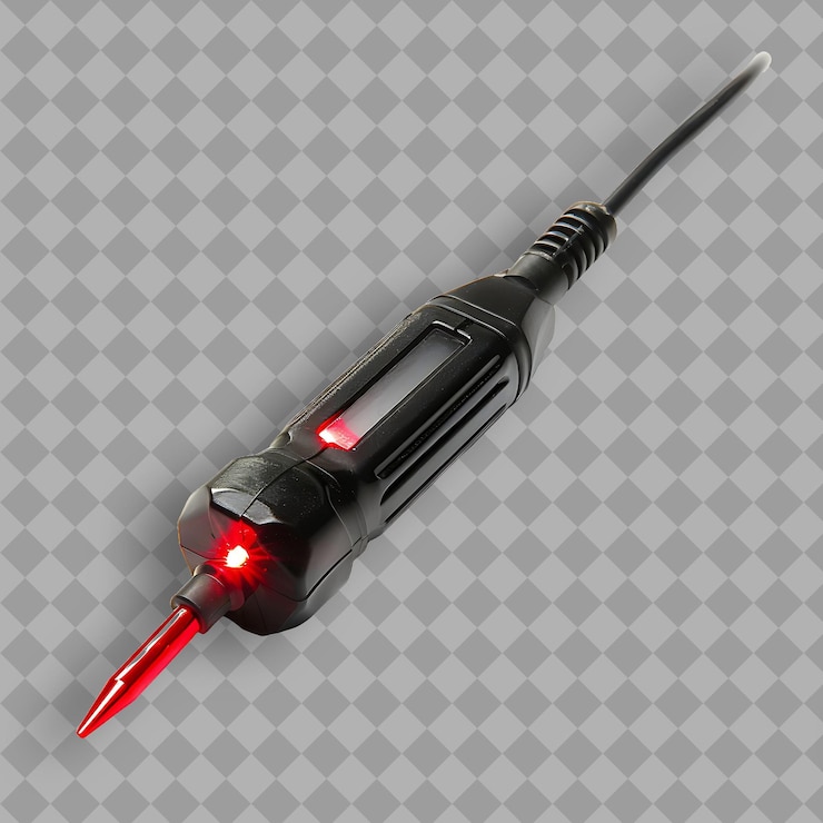 PSD circuit tester with black plastic body and red light a tool png tool on clean background