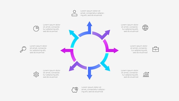 Circular Business Process Diagram with Icons and 8 Gradient Arrows
