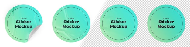 PSD circular crumpled adhesive sticker mockup set with movable objects