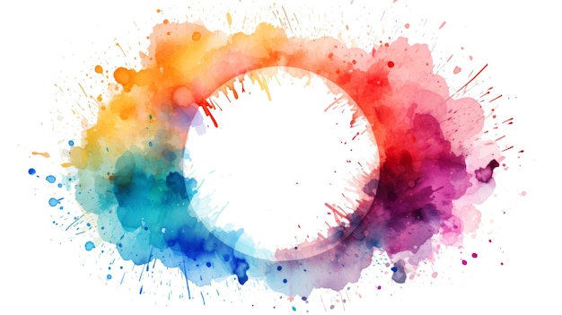 PSD circular frame made of watercolor splashes isolated on transparent background