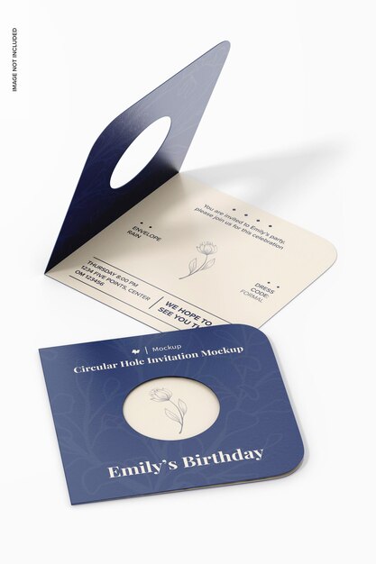 Circular hole invitation mockup perspective