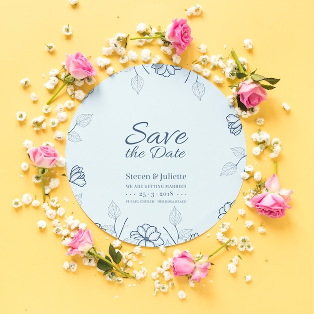 PSD circular paper mockup with wedding concept