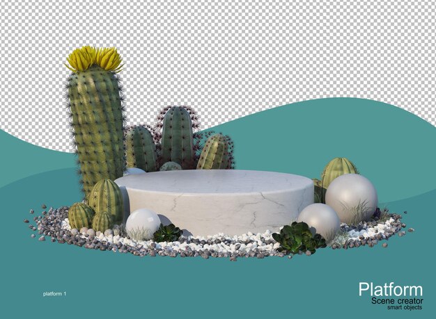 Il basamento circolare mostra i prodotti che si trovano nel giardino dei cactus