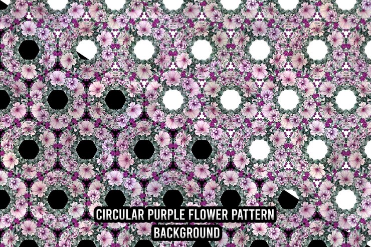 PSD circular purple flower patter background