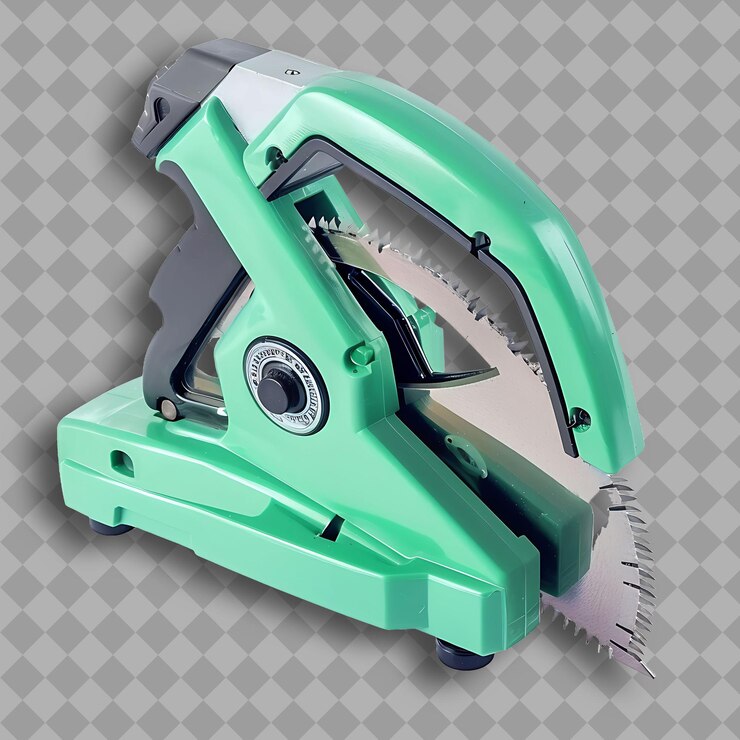 PSD circular saw with green plastic body and steel blade a tool png tool on clean background