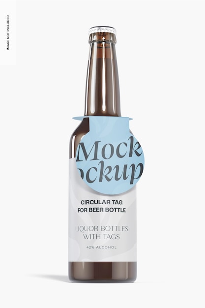Circular Tag for Beer Bottle Mockup, Front View