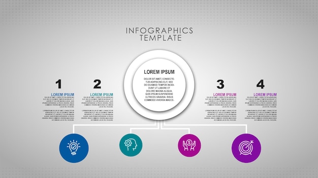 Circular timeline steps infographics template with four steps