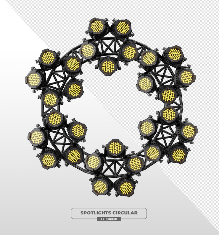 PSD circular truss ring with amber led stage spotlights 3d render
