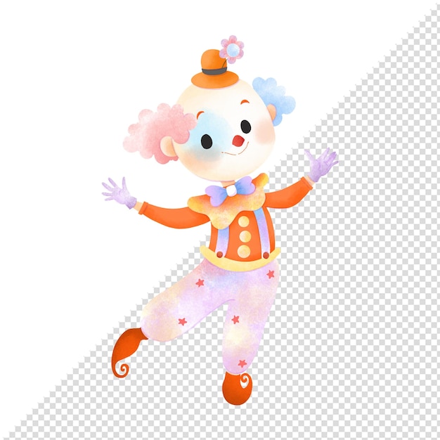 PSD circus cute clown akwarela ilustracja rysunek ręczny