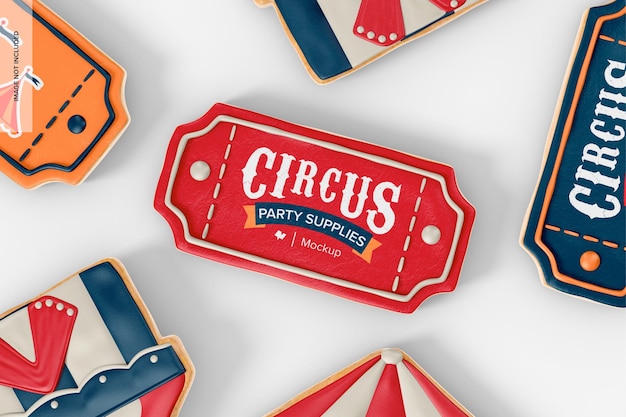 PSD vista dall'alto del mockup dei biscotti per feste del circo