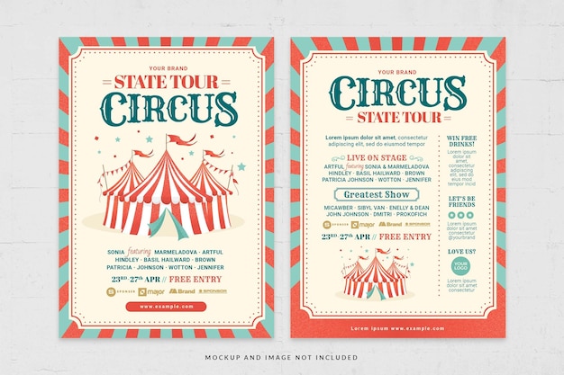 PSD circus party event flyer-sjabloon in psd voor carnavalviering