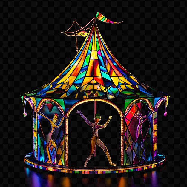 PSD circus tent gate with acrobats and colorful stripes made wit design cnc frame art ink creative psd