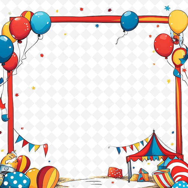 PSD circus themed scribbles frame with circus tent clowns and ba decorative frame png art collection
