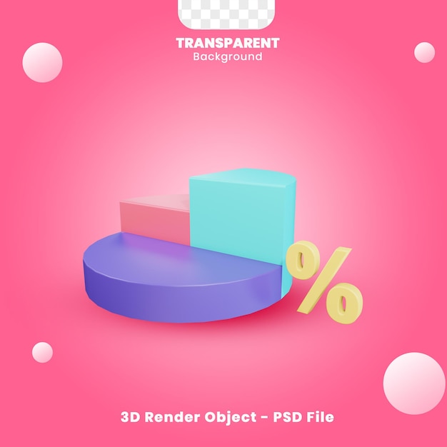 Cirkeldiagram 3d render-object met transparante achtergrond