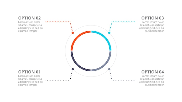 PSD cirkeldiagram verdeeld in 4 delen infographic dia-sjabloon