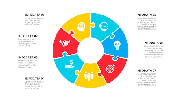 Cirkelpuzzel infographic met 7 opties zakelijke sjabloon voor presentatie